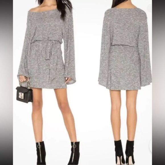 Show Me Your MuMu Monica Metall Knit Mini Sweater Dress Long Kimono Sleeves - Picture 1 of 11